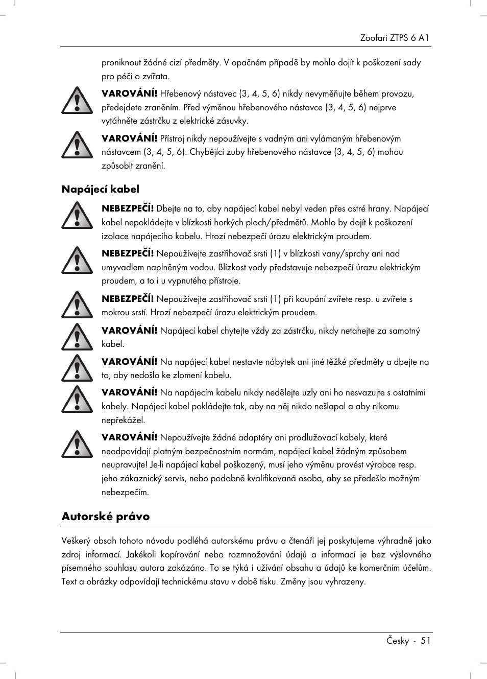 Autorské právo | Zoofari Pet Grooming Set ZTPS 6 A1 User Manual | Page 53 / 84