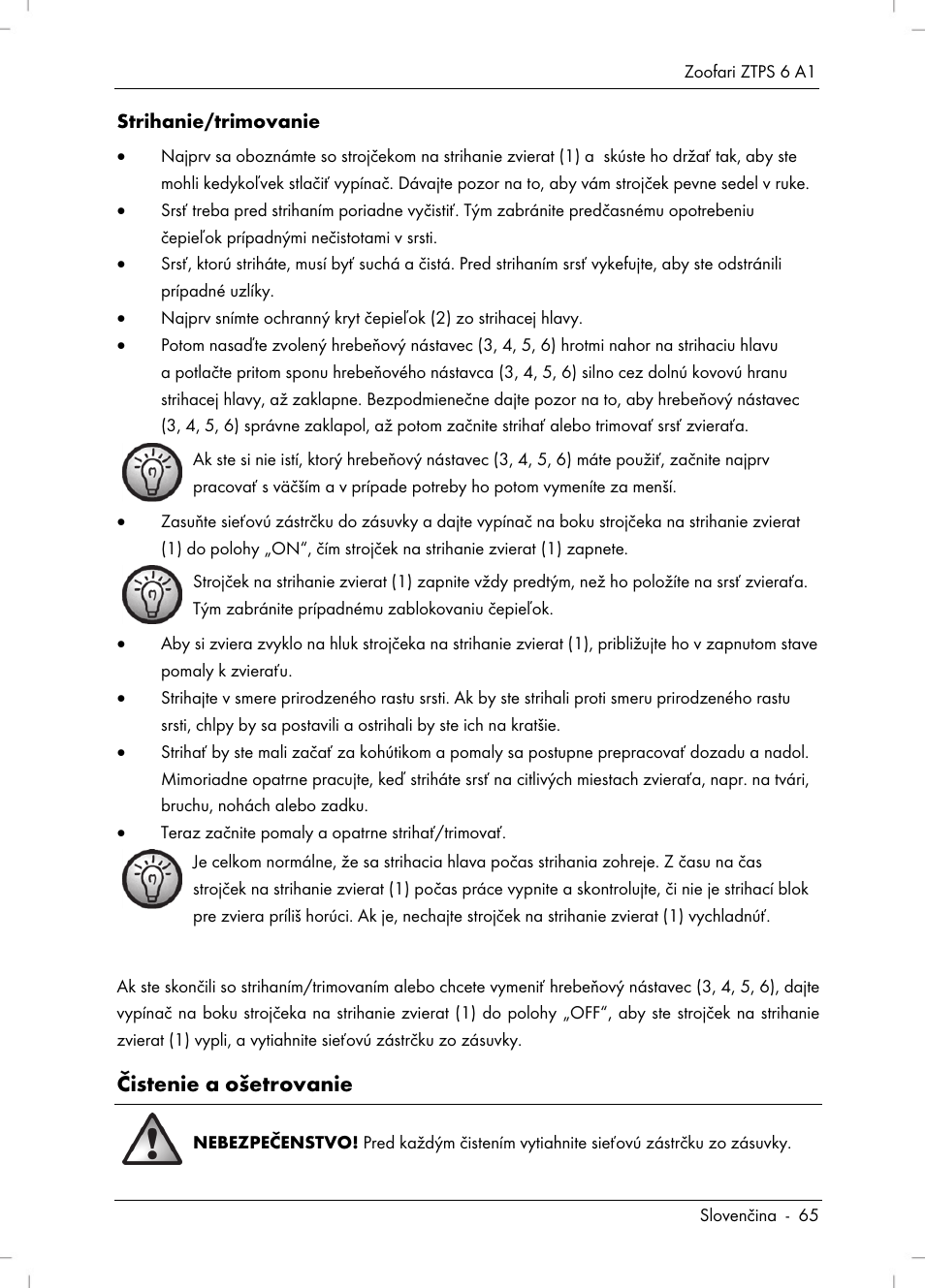 Čistenie a ošetrovanie | Zoofari Pet Grooming Set ZTPS 6 A1 User Manual | Page 67 / 84