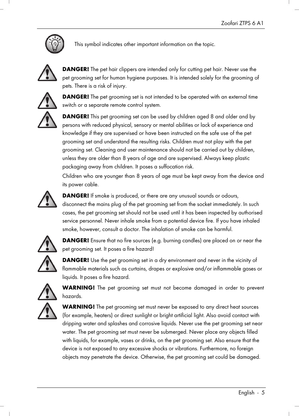 Zoofari Pet Grooming Set ZTPS 6 A1 User Manual | Page 7 / 84