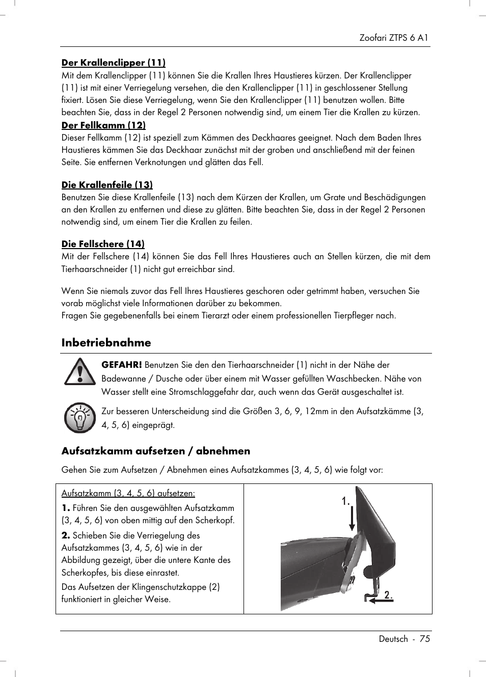 Inbetriebnahme | Zoofari Pet Grooming Set ZTPS 6 A1 User Manual | Page 77 / 84