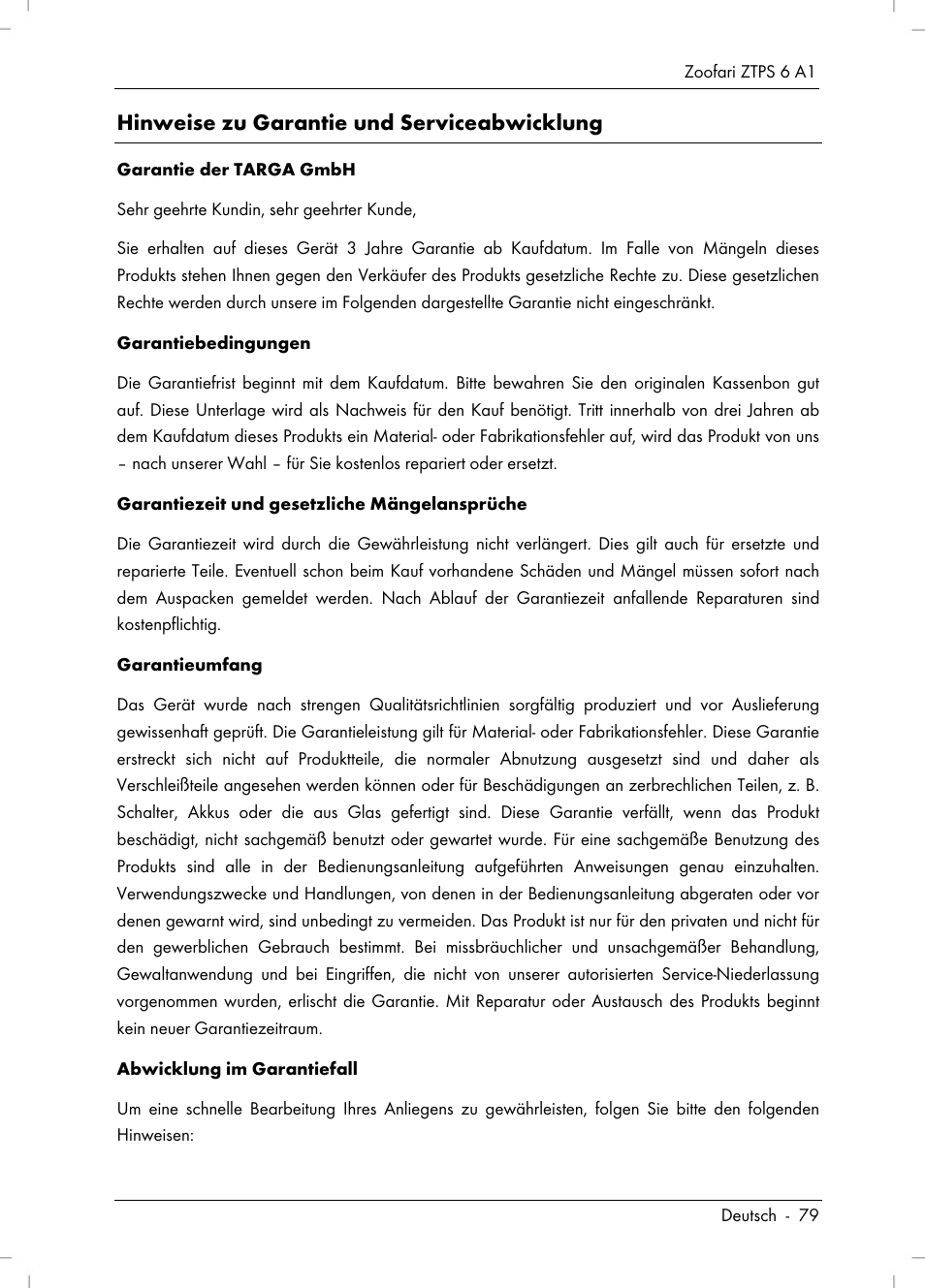 Hinweise zu garantie und serviceabwicklung | Zoofari Pet Grooming Set ZTPS 6 A1 User Manual | Page 81 / 84