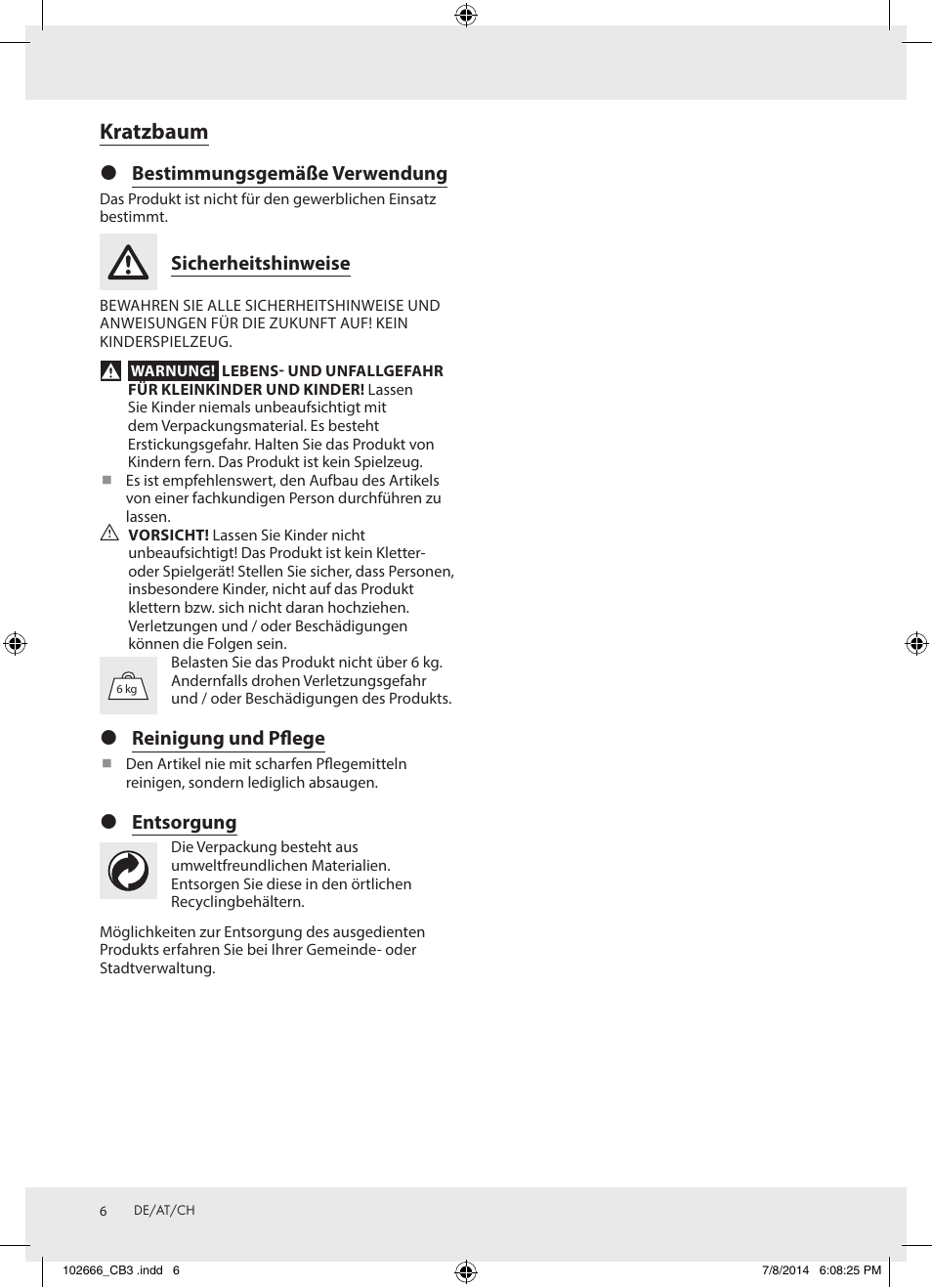 Kratzbaum | Zoofari Cat Scratching Post 102666-14-01 User Manual | Page 6 / 8