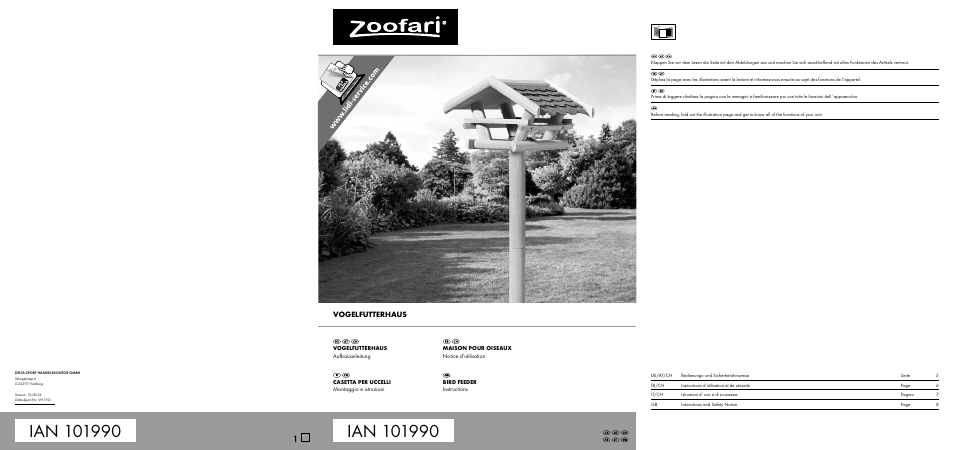 Zoofari Bird Feeder User Manual | 6 pages