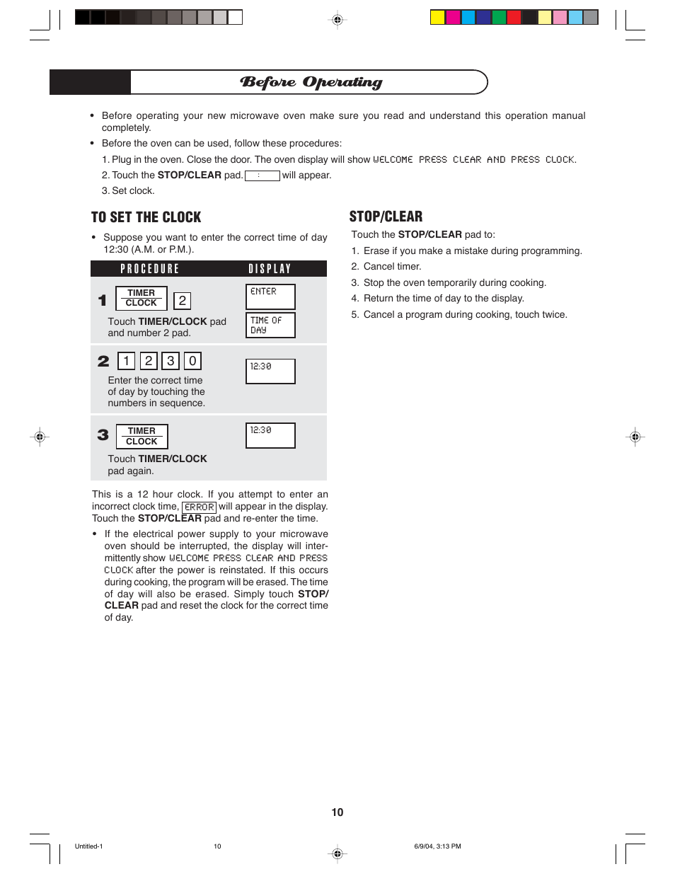 Before operating, Stop/clear | DCS MO-24SS User Manual | Page 11 / 32