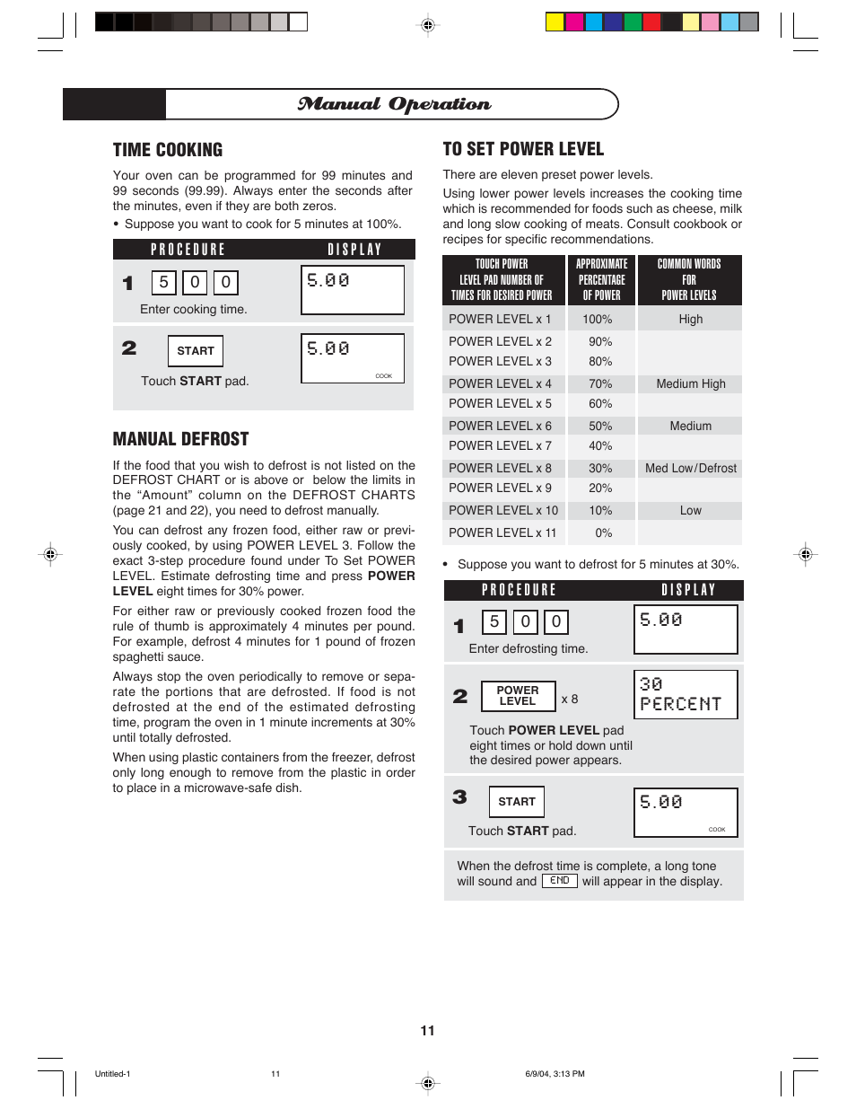 Manual operation, Manual defrost, Time cooking | DCS MO-24SS User Manual | Page 12 / 32