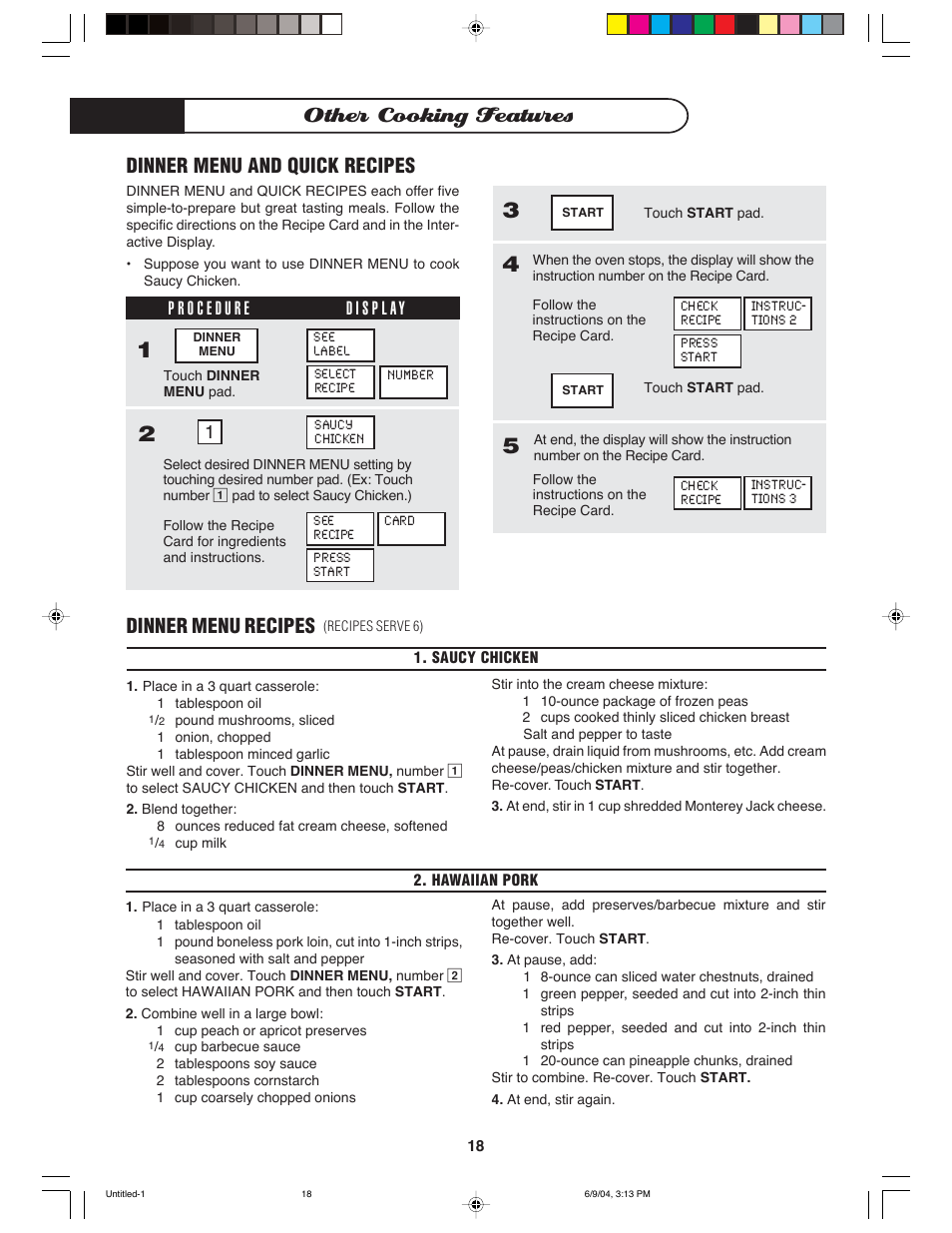 Other cooking features, Dinner menu recipes, Dinner menu and quick recipes | DCS MO-24SS User Manual | Page 19 / 32