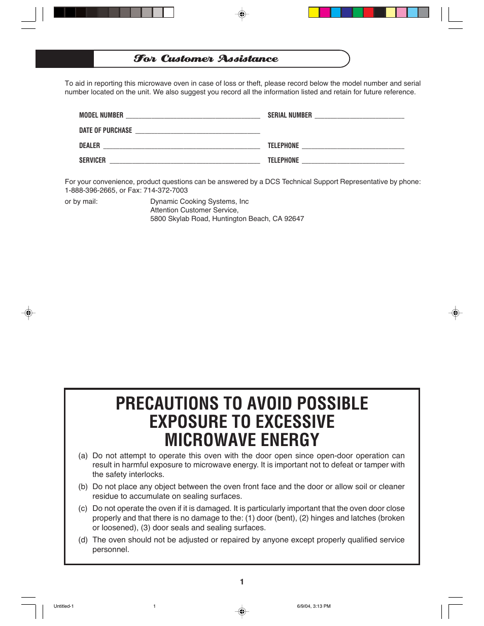 For customer assistance | DCS MO-24SS User Manual | Page 2 / 32