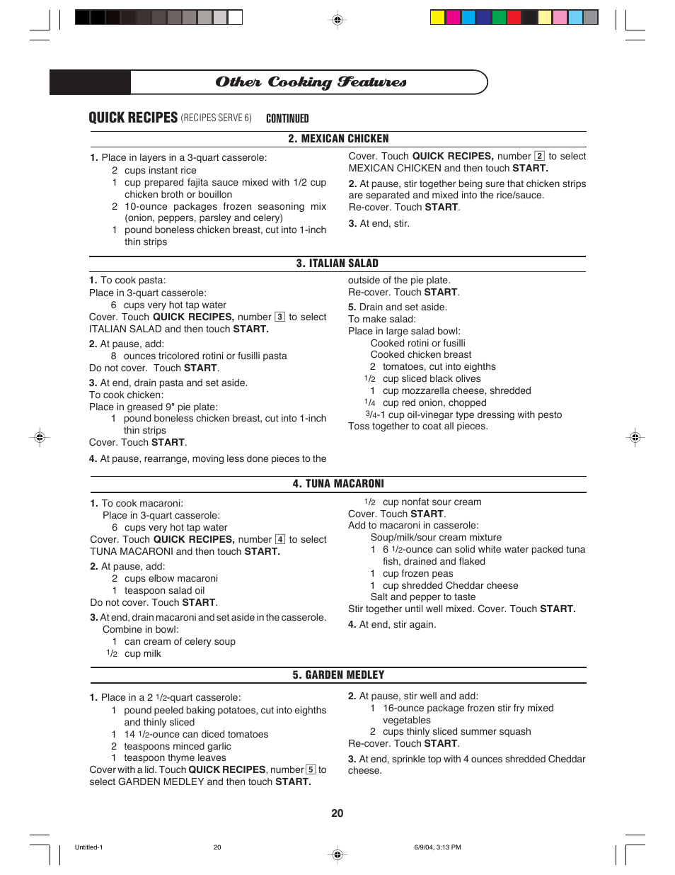 Other cooking features, Quick recipes | DCS MO-24SS User Manual | Page 21 / 32