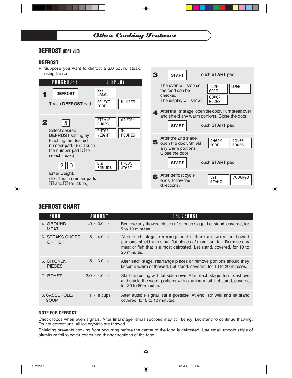 Other cooking features, Defrost chart, Defrost | DCS MO-24SS User Manual | Page 23 / 32