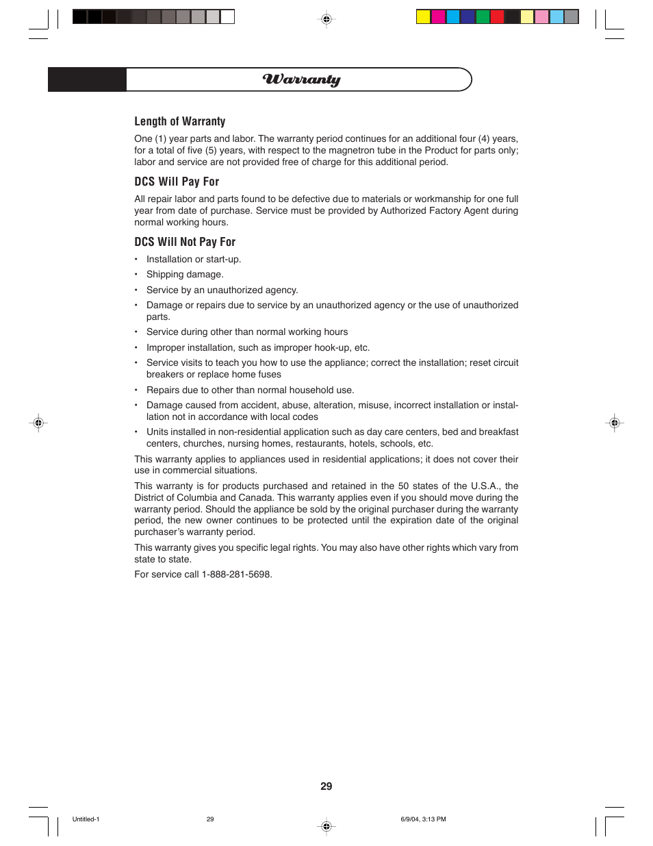 Warranty | DCS MO-24SS User Manual | Page 30 / 32