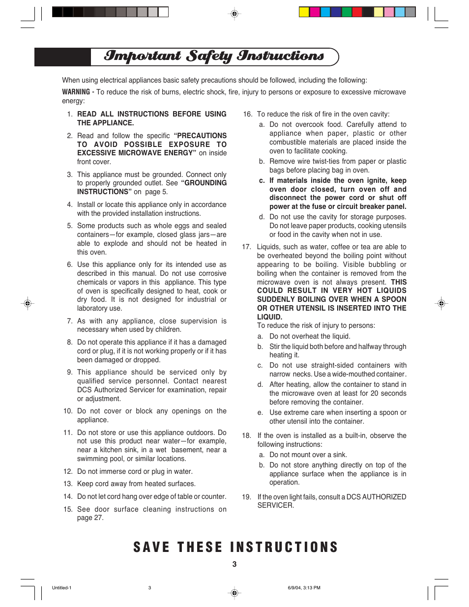 Important safety instructions | DCS MO-24SS User Manual | Page 4 / 32