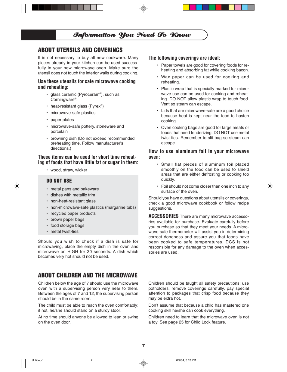 Information you need to know, About utensils and coverings, About children and the microwave | DCS MO-24SS User Manual | Page 8 / 32