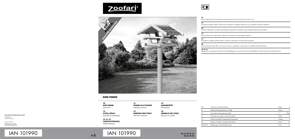 Zoofari Bird Feeder User Manual | 10 pages