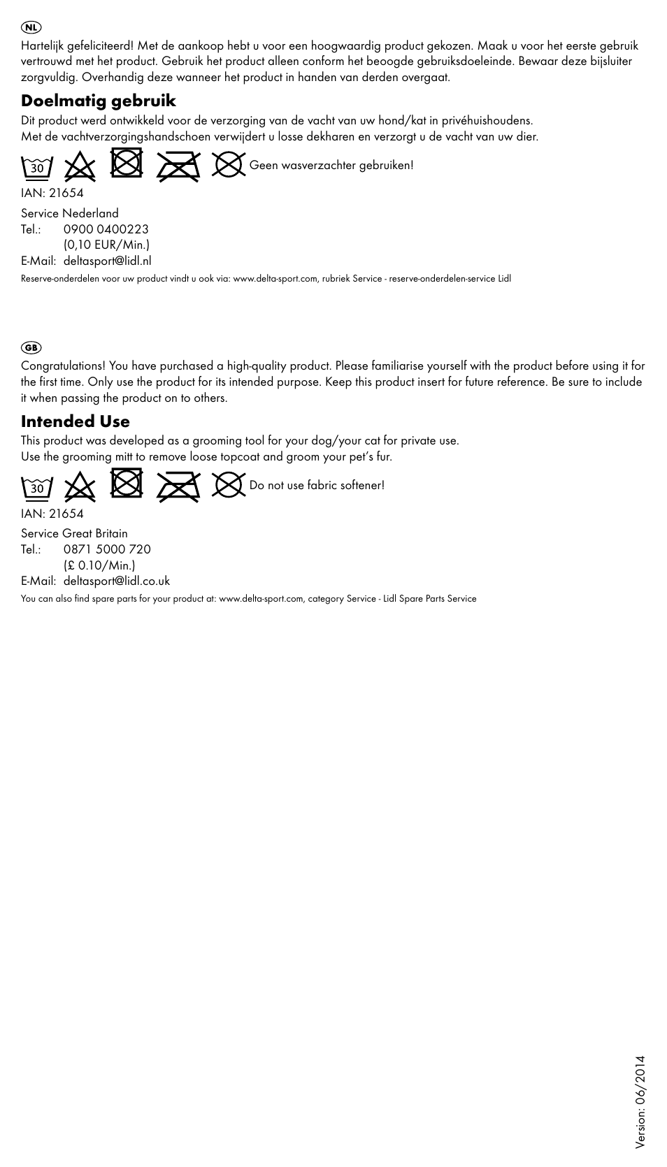 Doelmatig gebruik, Intended use | Zoofari Undercoat Comb Style B User Manual | Page 2 / 2