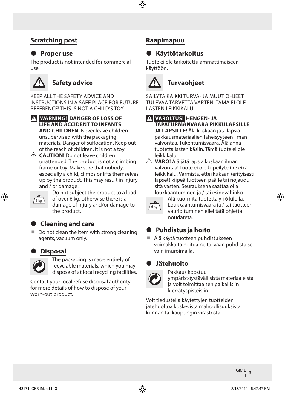 Zoofari Scratching Post Z30853 User Manual | Page 3 / 8