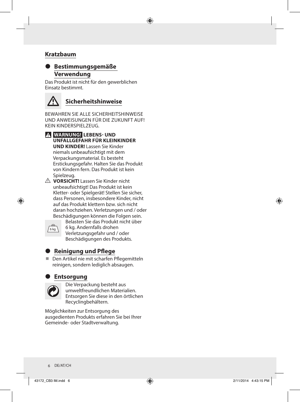 Zoofari Scratching Post Z30854 User Manual | Page 6 / 8