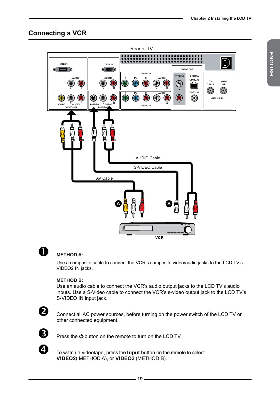 Connecting a vcr | Dolby Laboratories Flat Panel Television User Manual | Page 21 / 44