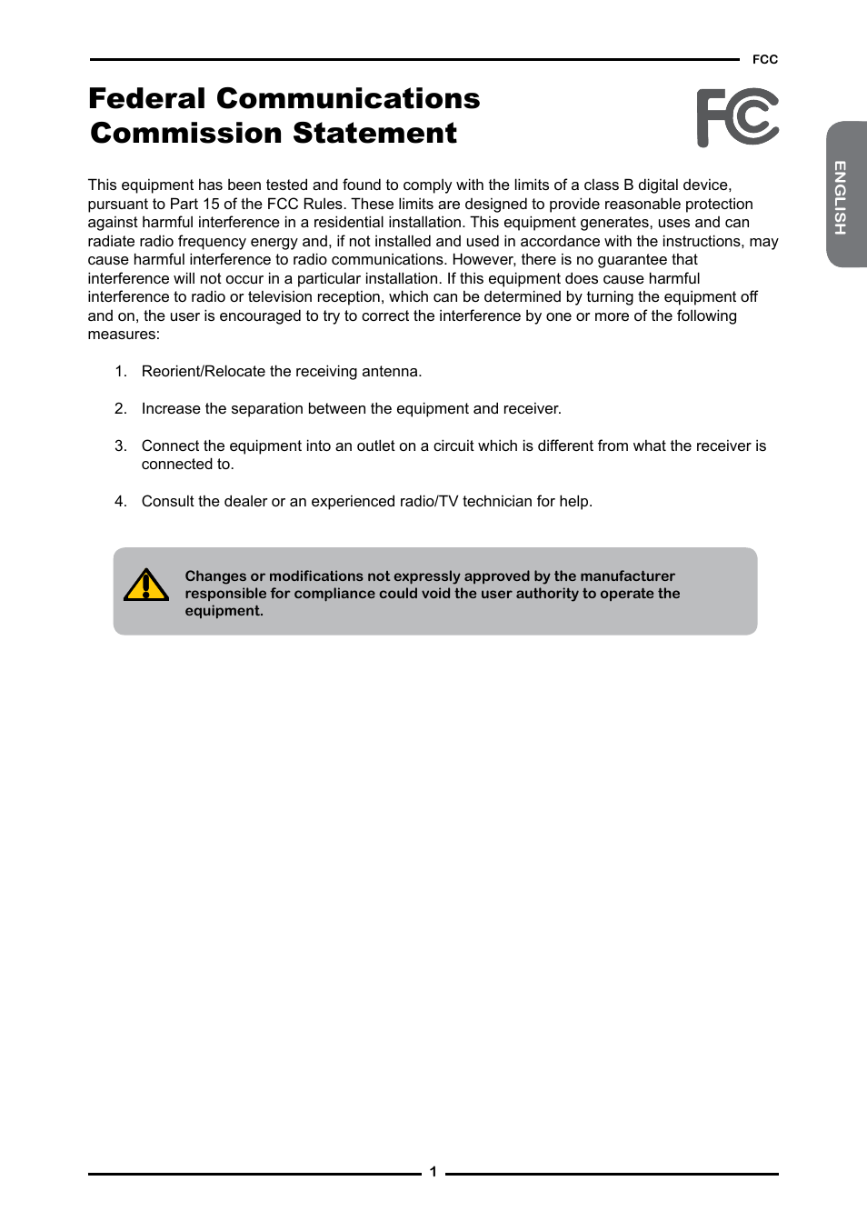 Federal communications commission statement | Dolby Laboratories Flat Panel Television User Manual | Page 3 / 44