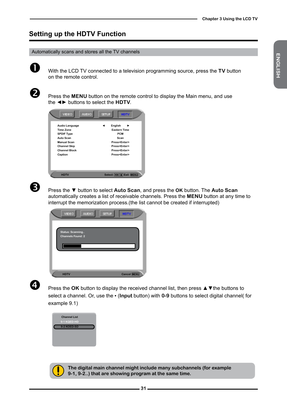 Setting up the hdtv function | Dolby Laboratories Flat Panel Television User Manual | Page 33 / 44