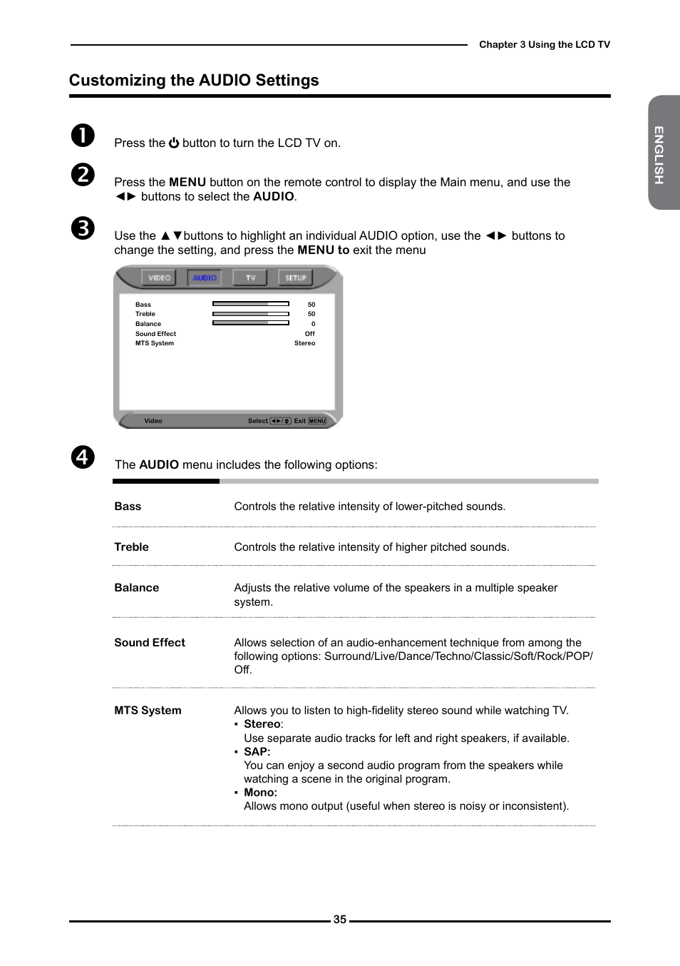 Customizing the audio settings | Dolby Laboratories Flat Panel Television User Manual | Page 37 / 44