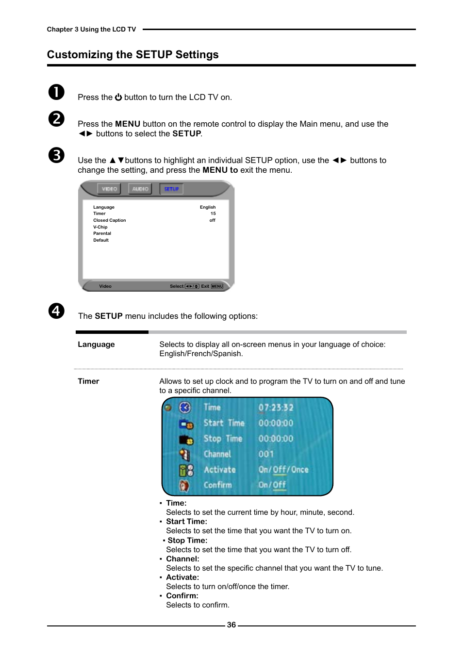 Customizing the setup settings | Dolby Laboratories Flat Panel Television User Manual | Page 38 / 44