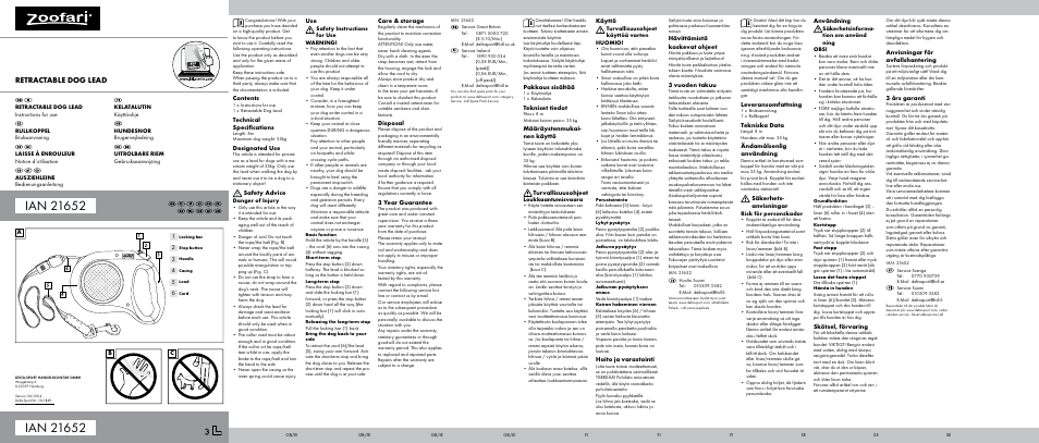 Zoofari Retractable Dog Lead User Manual | 2 pages