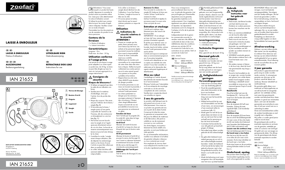 Zoofari Retractable Dog Lead User Manual | 2 pages