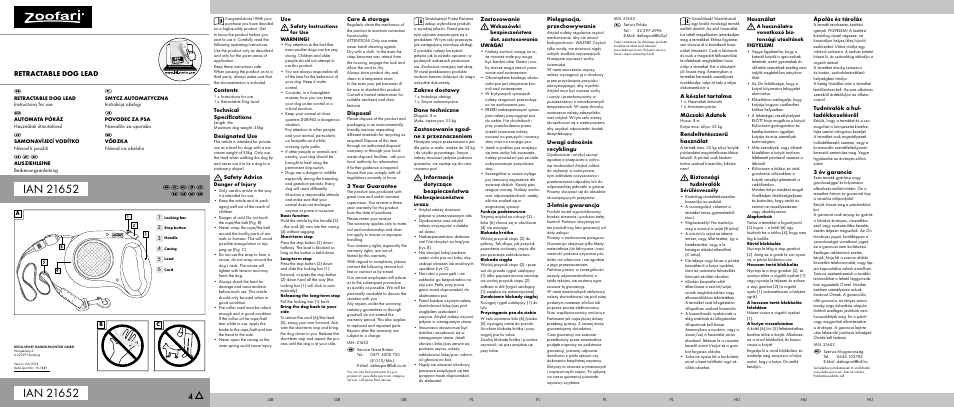 Zoofari Retractable Dog Lead User Manual | 2 pages