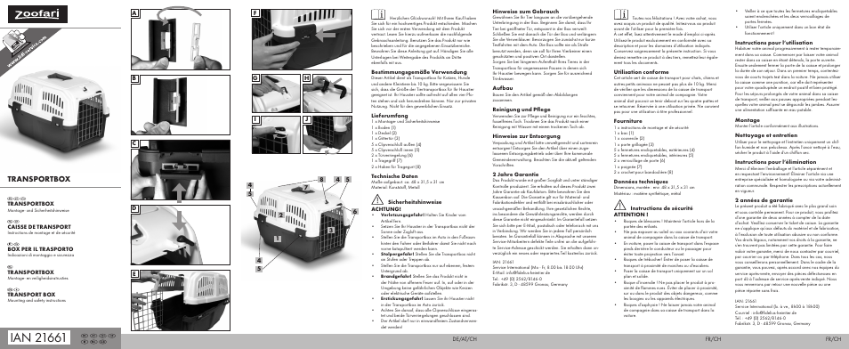 Zoofari TRANSPORT BOX User Manual | 2 pages