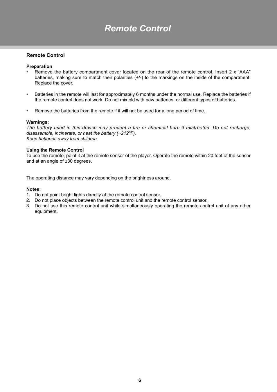 Remote control | Dolby Laboratories TFDVD 3295 User Manual | Page 11 / 30