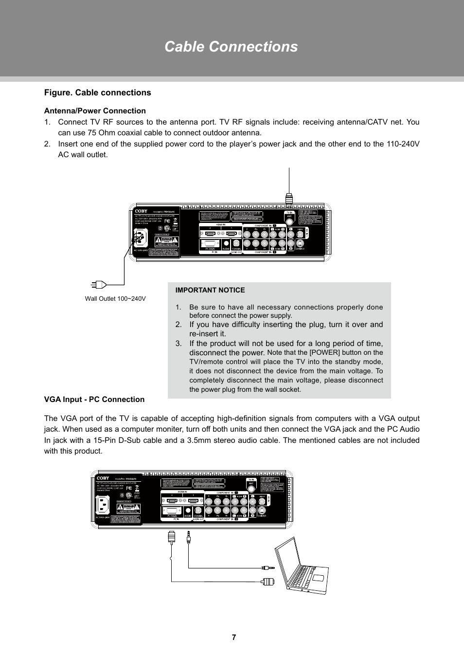 Cable connections | Dolby Laboratories TFDVD 3295 User Manual | Page 12 / 30