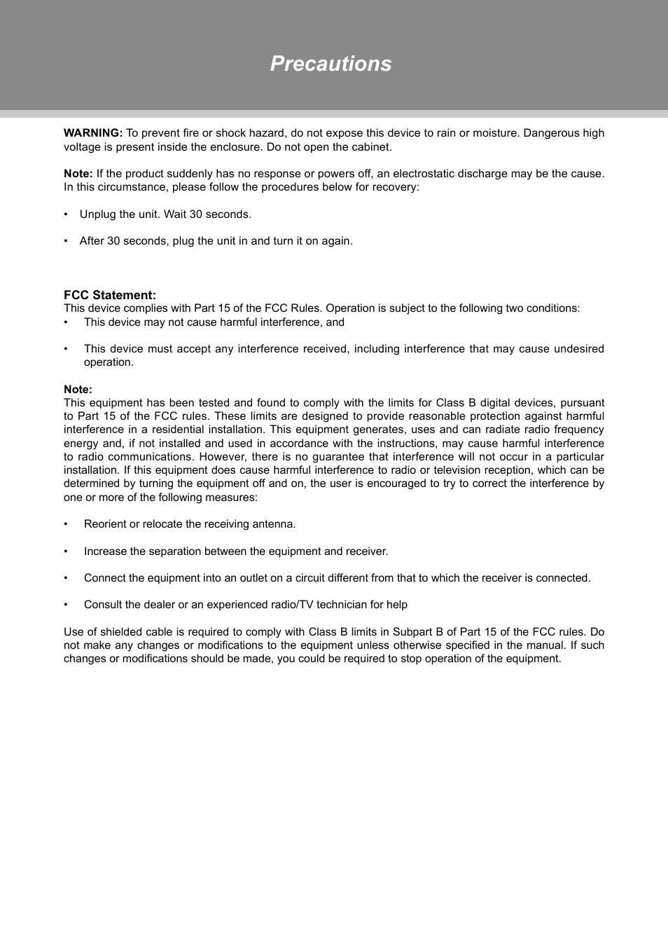 Precautions | Dolby Laboratories TFDVD 3295 User Manual | Page 2 / 30