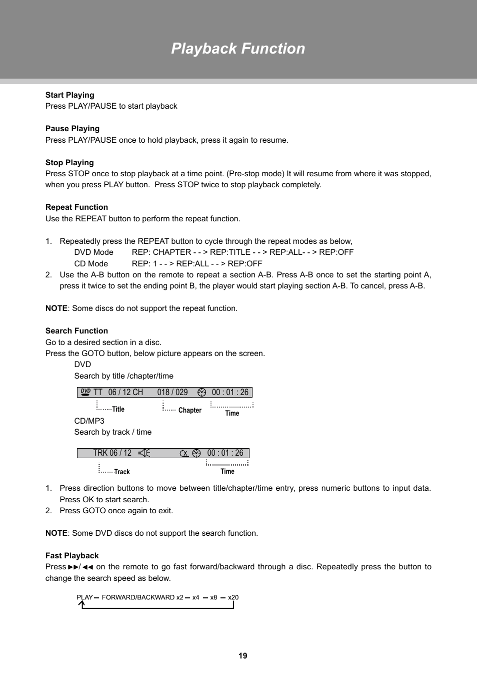 Playback function | Dolby Laboratories TFDVD 3295 User Manual | Page 24 / 30