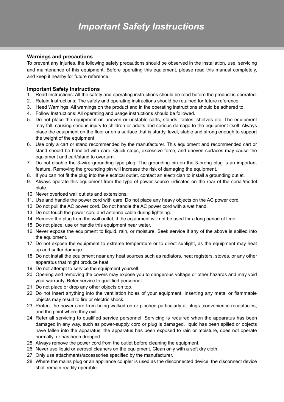 Important safety instructions | Dolby Laboratories TFDVD 3295 User Manual | Page 3 / 30
