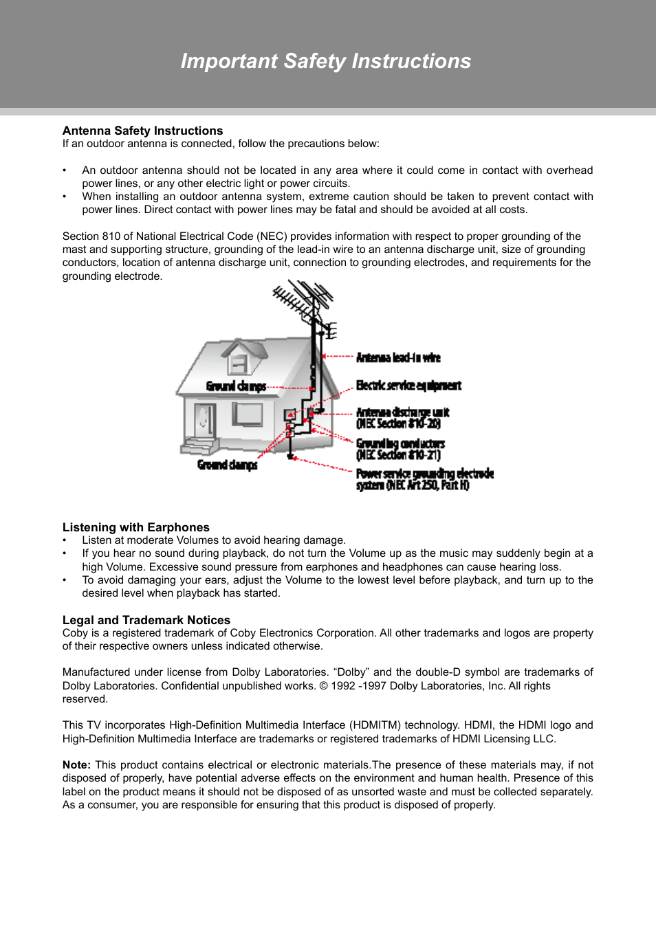 Important safety instructions | Dolby Laboratories TFDVD 3295 User Manual | Page 4 / 30