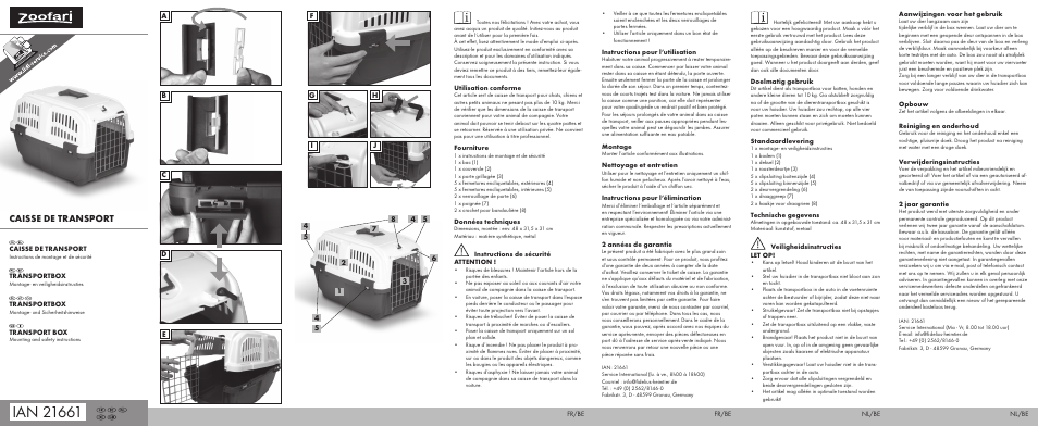 Zoofari TRANSPORT BOX User Manual | 2 pages