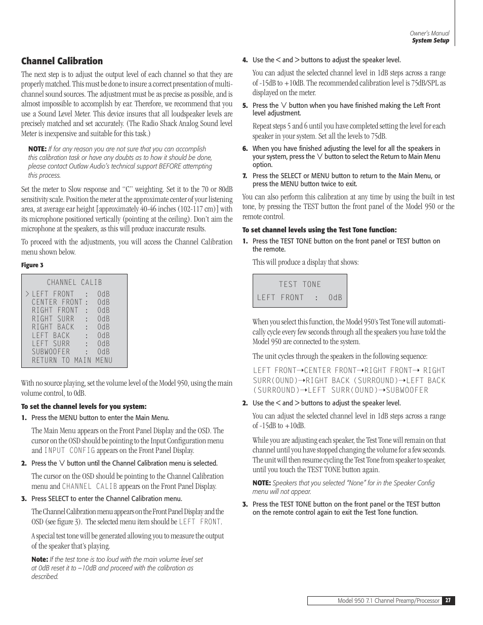 27 channel calibrat, Channel calibration | Dolby Laboratories 950 7.1 User Manual | Page 27 / 48