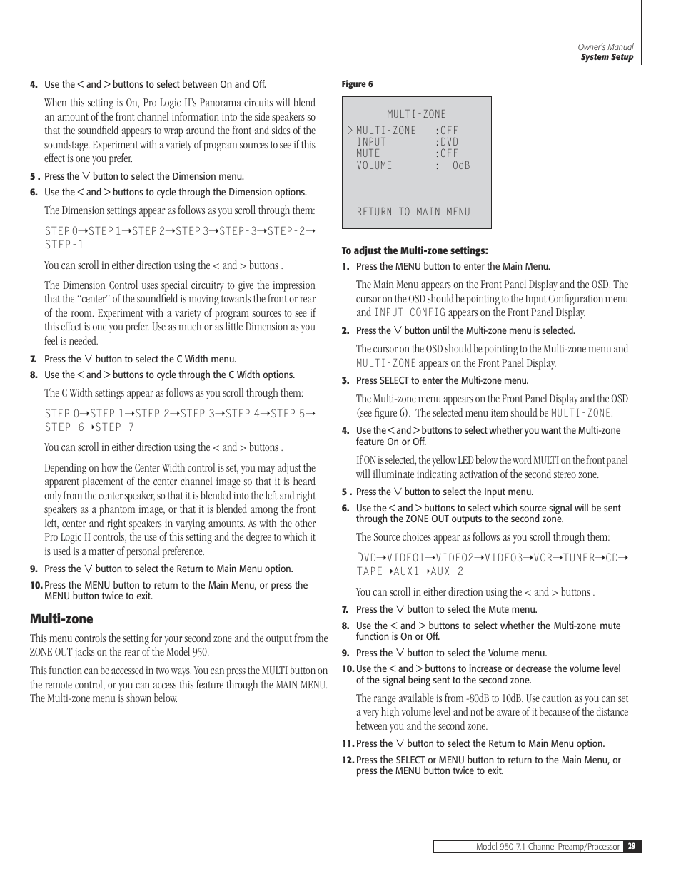 29 multi-z, Multi-zone | Dolby Laboratories 950 7.1 User Manual | Page 29 / 48