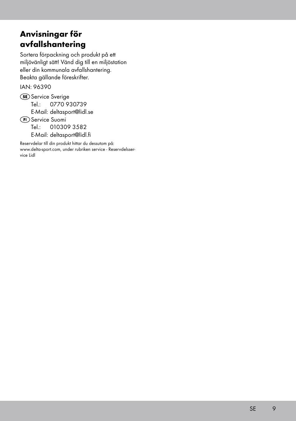 Anvisningar för avfallshantering | Zoofari Cat Scratching Post User Manual | Page 7 / 18