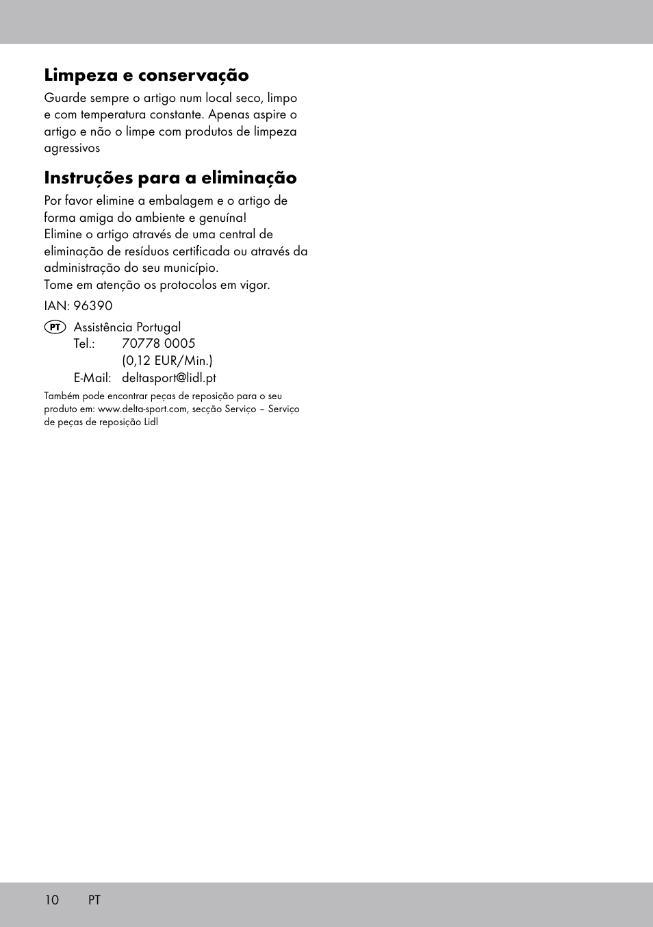 Limpeza e conservação, Instruções para a eliminação | Zoofari Cat Scratching Post User Manual | Page 8 / 14