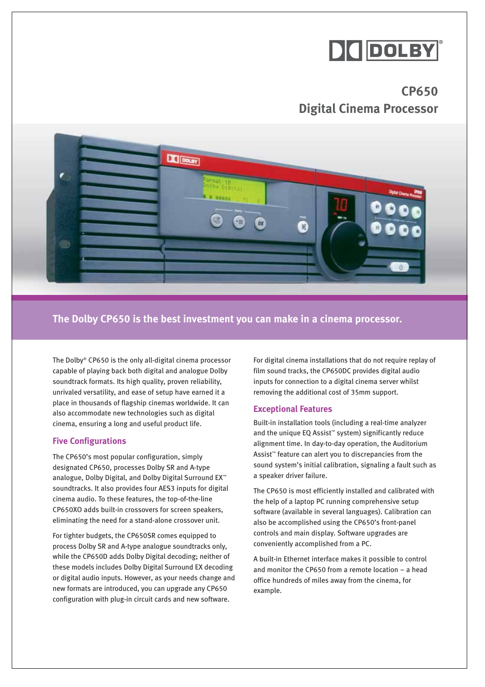 Dolby Laboratories CP650 User Manual | 4 pages