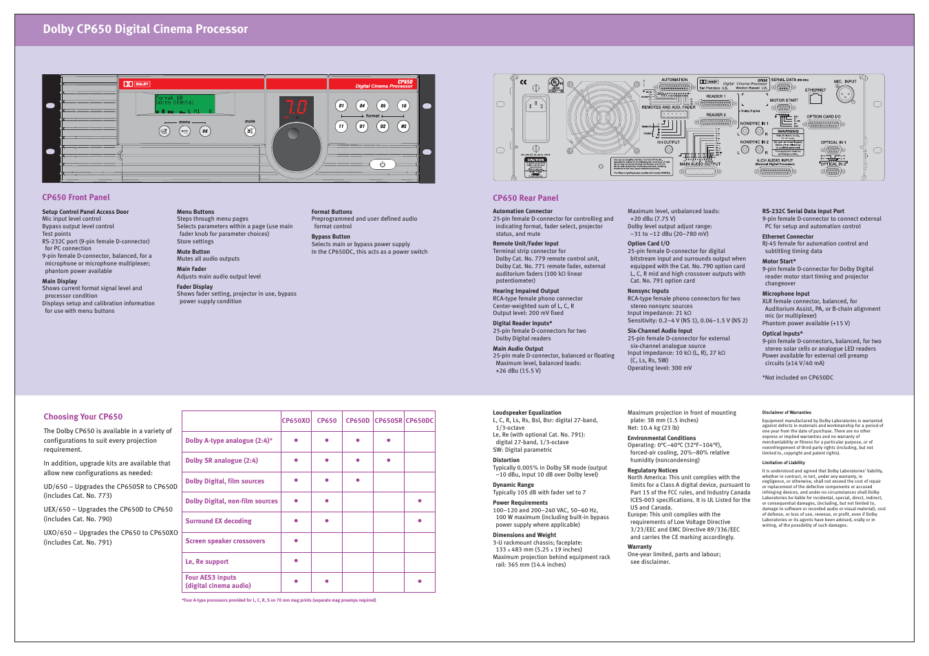 Dolby cp650 digital cinema processor | Dolby Laboratories CP650 User Manual | Page 3 / 4