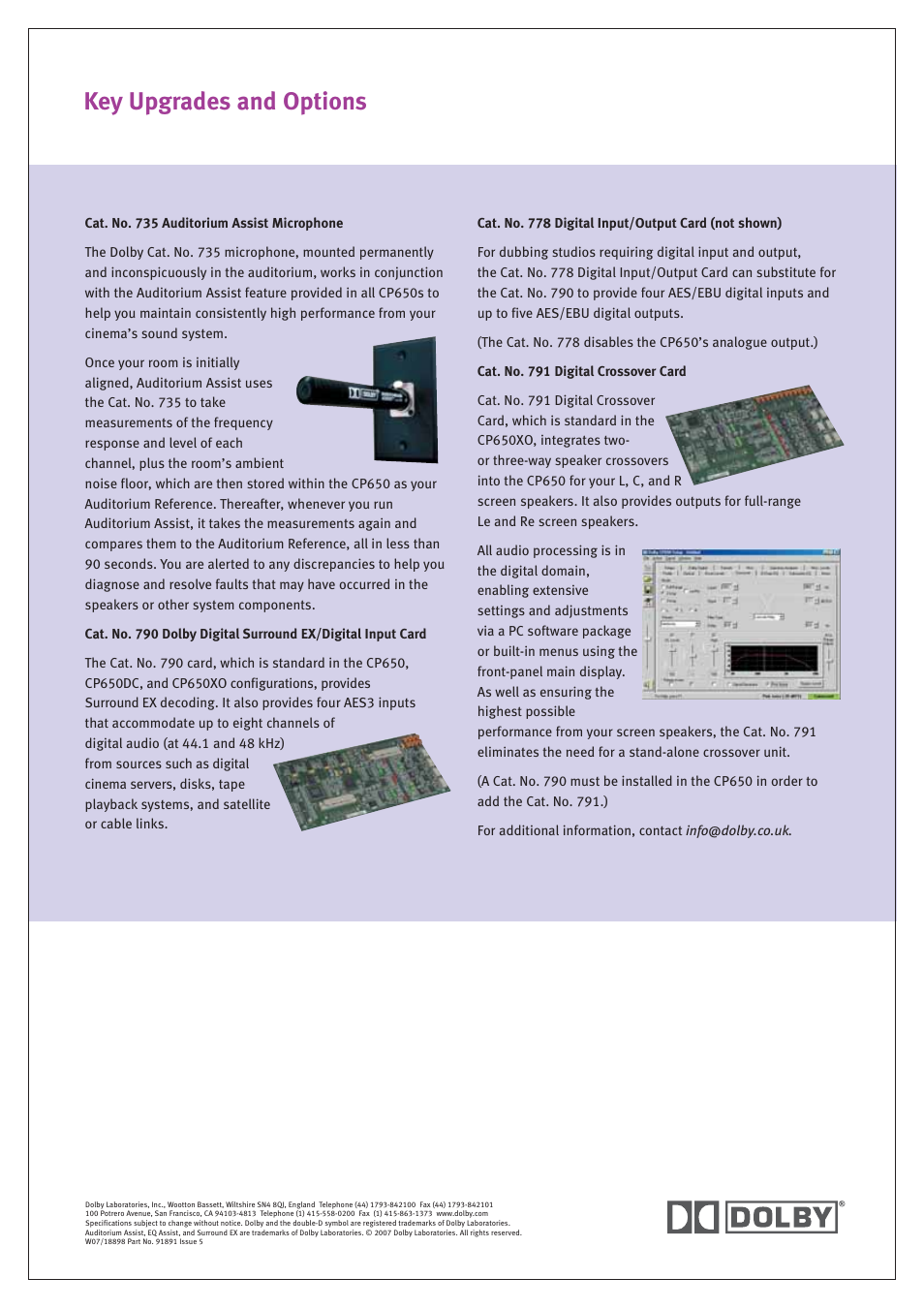 Key upgrades and options | Dolby Laboratories CP650 User Manual | Page 4 / 4