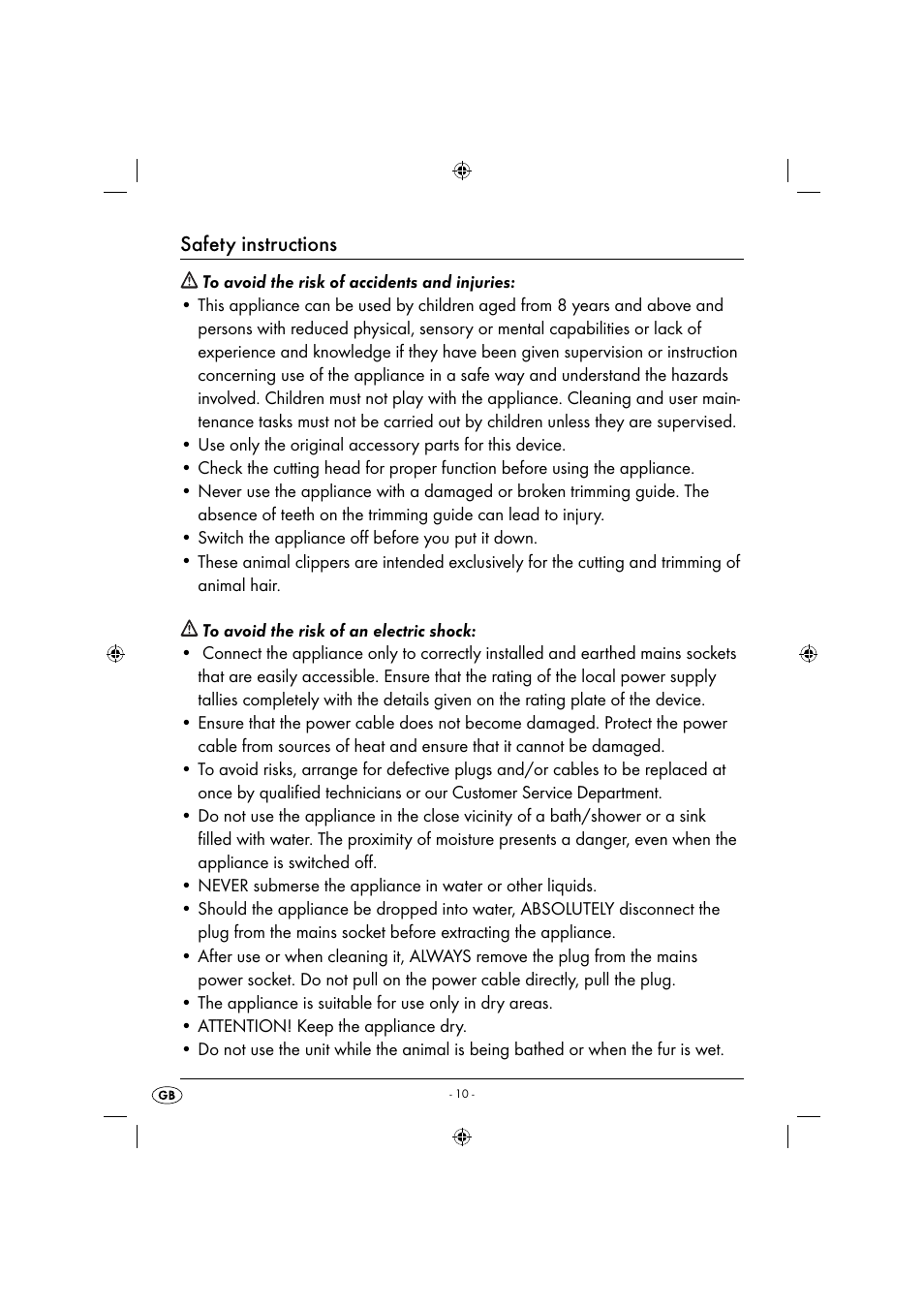 Safety instructions | Zoofari Animal Hair Trimmer ZTSD 36 A1 User Manual | Page 13 / 16