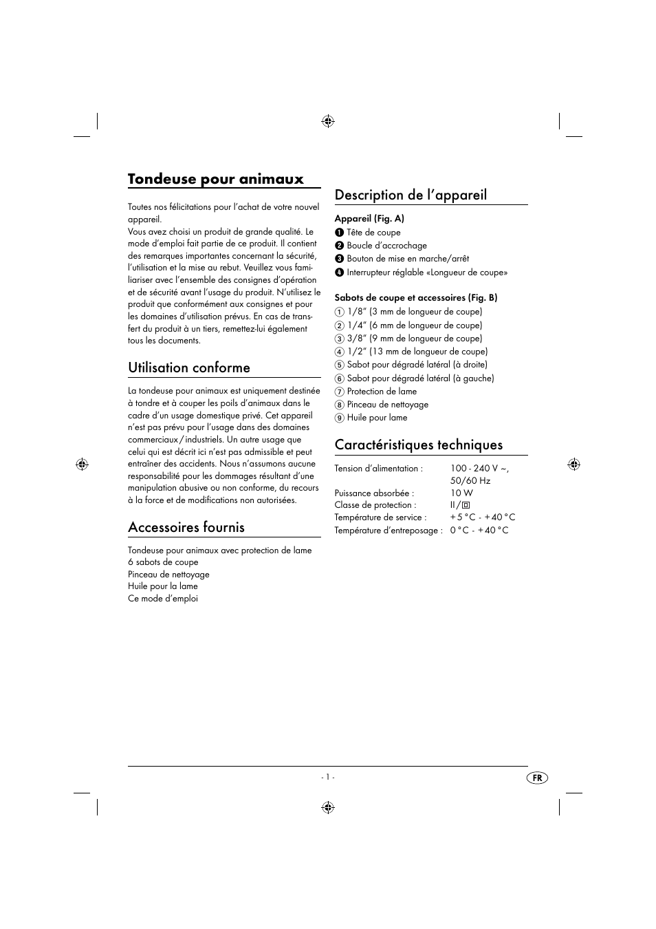 Tondeuse pour animaux, Utilisation conforme, Accessoires fournis | Description de l’appareil, Caractéristiques techniques | Zoofari Animal Hair Trimmer ZTSD 36 A1 User Manual | Page 4 / 16