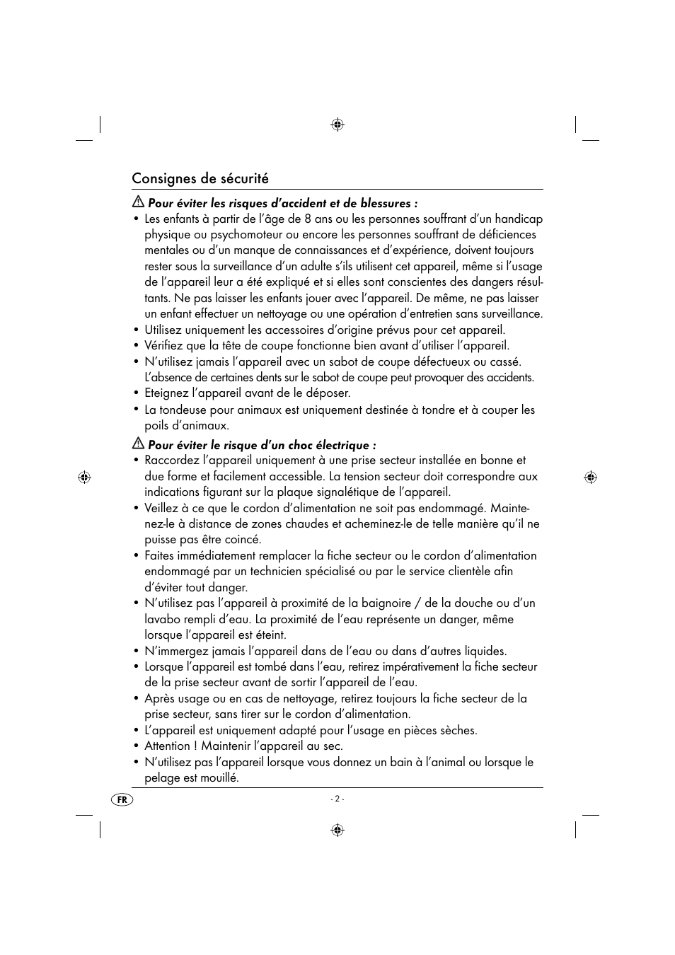 Consignes de sécurité | Zoofari Animal Hair Trimmer ZTSD 36 A1 User Manual | Page 5 / 16