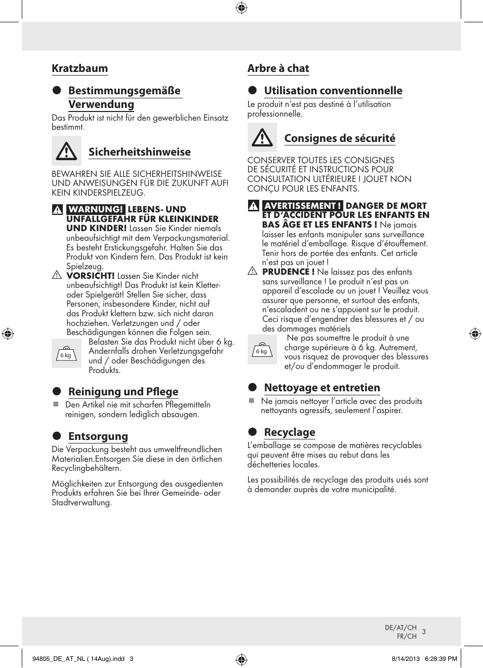 Zoofari Scratching Post Z31807 User Manual | Page 3 / 7