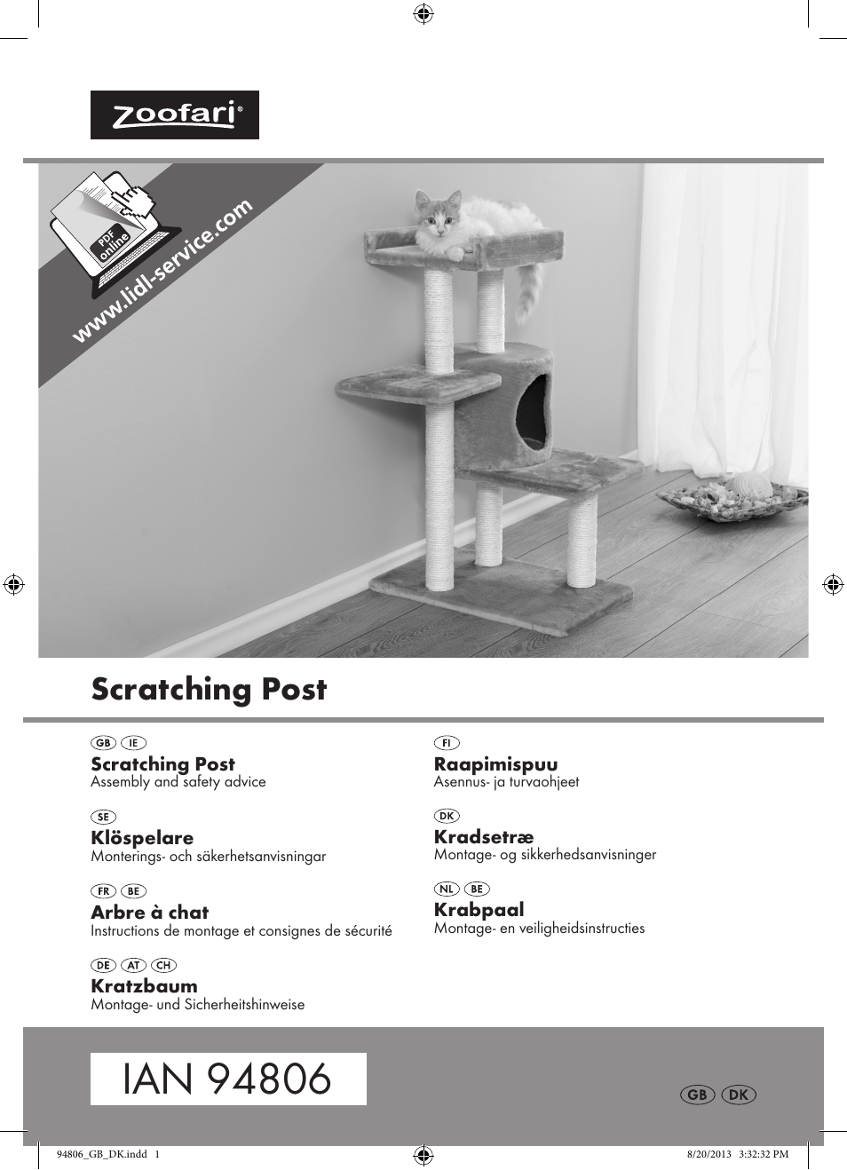 Zoofari Scratching Post Z31808 User Manual | 9 pages