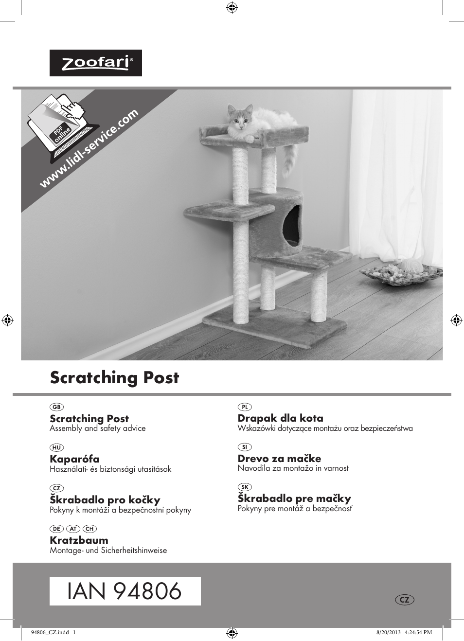 Zoofari Scratching Post Z31808 User Manual | 9 pages