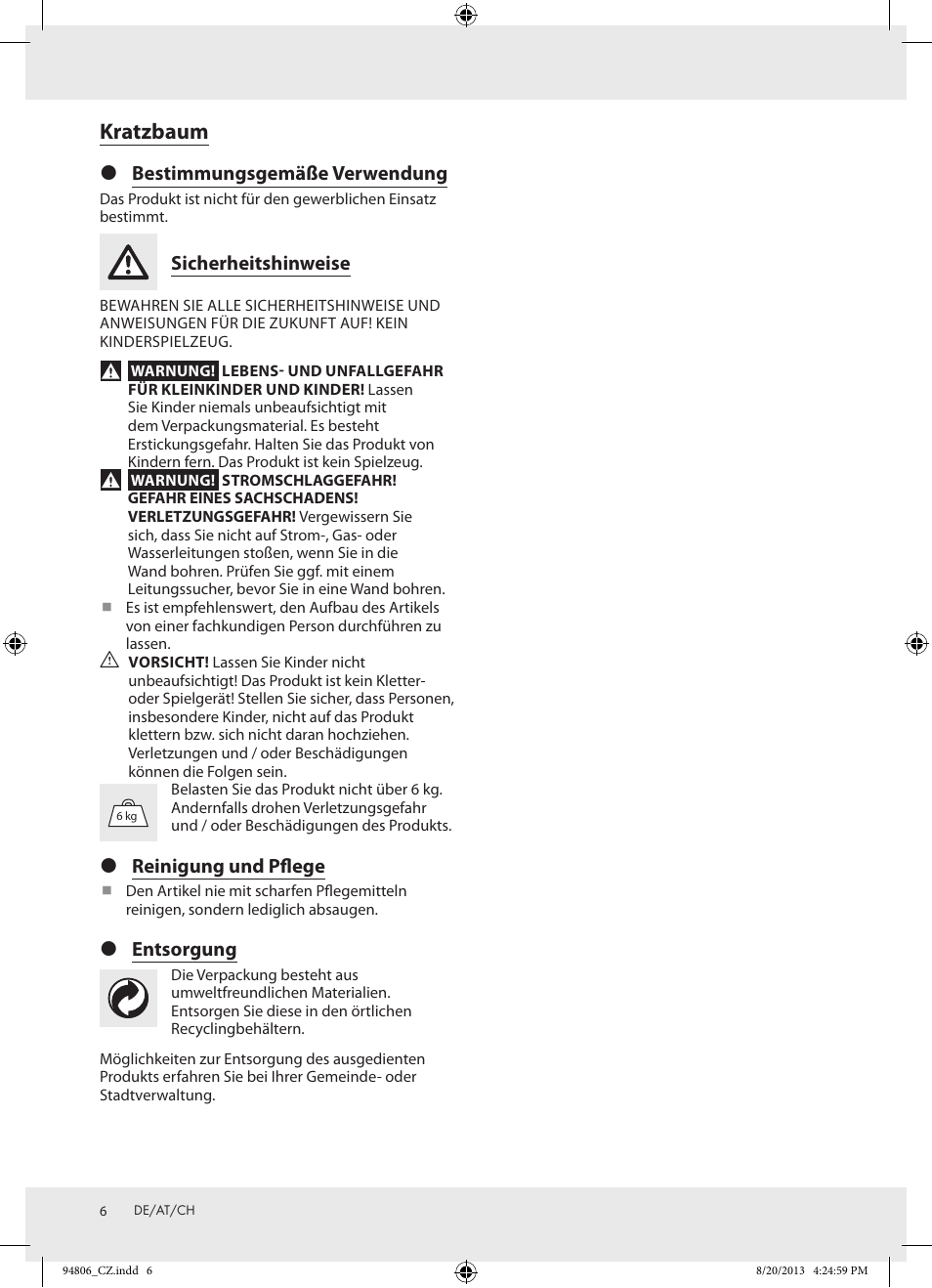 Kratzbaum | Zoofari Scratching Post Z31808 User Manual | Page 6 / 9